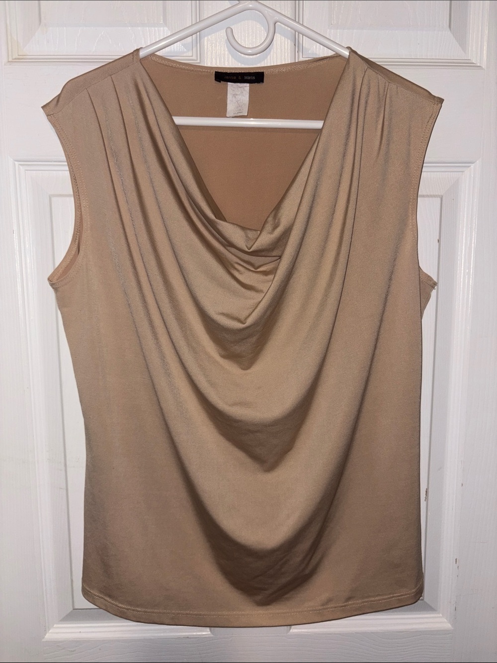 Jeannie & marlis Sleeveless Cowl Neck Tank Top in Beige XL